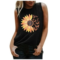 Vrhovi rezervoara za žene okrugli vrat Sunflowr tiskane majice bez rukava Ležerne prilike Comfy Summer Dression bluza Tee
