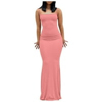 Bazyrey ljetne haljine za žene čvrste haljine žensko haljine modne rukavice bez rukava ružičasta 2xl