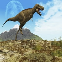 Tyrannosaurus Re dinosaur šeta preko svog teritorijačkog plakata