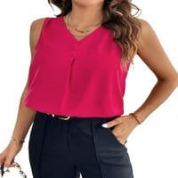 Ženska casual ravnica V izrez Top bez rukava vruće ružičaste bluze XL