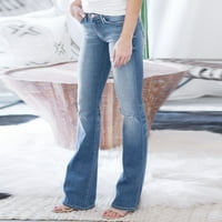 Womens Cleance Plus veličine Žene Srednji struk Skinny Pocket Stretch Slim gumba Hlače Rupe Flare hlače