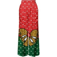 Zimske plus veličine božićne hlače za žene, modni povremeni božićni ispisani džep elastični struk širok luk naziva vučne hlače na klirensu