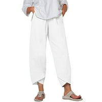 Puntoco ženske hlače, ženski džep za ispis sportski trčanje joge atletski pamučni i posteljine pantalone