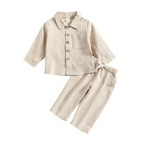 TODDLER Baby Boys Set odjeće za rubnu majicu + pamuk posteljina duga pantna odjeća sa džepovima 6m-4T