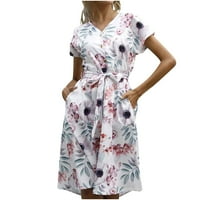 Ljetne haljine za žene Ženske haljine čišćenje Ženska print Short Sleev Solid casuals Comfy v-izrez