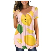 Žene Ljetne bluze Ženski okrugli dekolte Kratki rukav Dugme s gumb-dolje Tunic Tops modne ležerne tiskanje