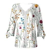 Dyegold rukavi za žene za žene FALD modni V izrez čipka Vintage cvjetna majica Tunika Dressy Casual