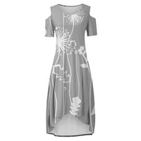 Baycosin Ljetne haljine za žene Maxi Velike veličine haljina posada sa ramena kratki rukav, haljina