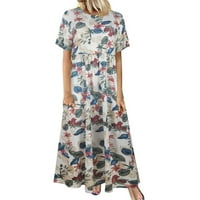 Dugi rukav haljina za žene stranke Žene za žene Ženske Oključne džepne dizajn Print Maxi duge haljine