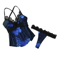 Dame pidžamas ženska modna casual rublja set za spavanje Print Home čipkaste trenerke Camis + kratke bateriju plavi xl