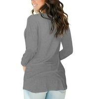 Ženski vrhovi ženske boje pamučne pulover s dugim rukavima s dugim rukavima sive s