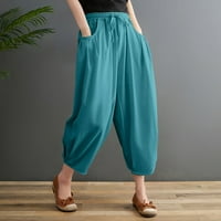 Riforla hlače za žene Nova labava pune boje pamuk i posteljina čipka udružene elastične strugove Hlače