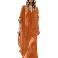 FOPP prodavač Ženska pamučna posteljina dugih rukava s dugim rukavima Čvrsta ležerna labava fitch majica Maxi haljina narančasta m