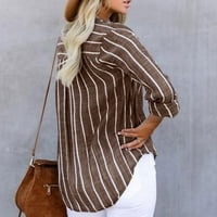 Lastsoso ženska prugasta štampana majica s dugim rukavima V vrat modna bluza sa tasterima labavi fit