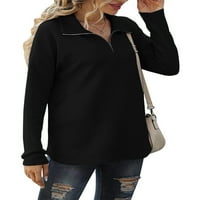 Glonme vafle pulover za žene pletene radne majice Majica labava bluza od pune boje crne m