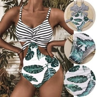 Ženska kupaći kostimi biljni prugasti printurni šivanje kupaćih odijela Cross omot čipka za jedno kupaće