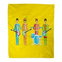 Bacajte pokrivač žuti hipi The Rock muzičar gitarista pjevača s ravnim dizajnom glazba topla flanela