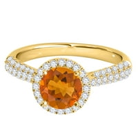 Aonejewelry 1. ct. TTW dijamantski i okrugli oblikovani citrinski prsten u 10K žutom zlatu