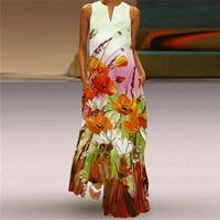 Ženske ljetne haljine za žene Datum Ležerne prilike bez rukava Srednja dužina V-izrez Floral Maxi haljina