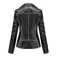 Juebong Womens PU kožne jakne Radni odijelo Blazer Slim kože Mekani rever moto biciklistični zatvarač
