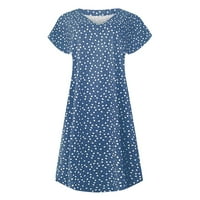 Haljine za žene plus veličine haljine casual moda labav tiskani kratki rukav V-izrez plavi 2x