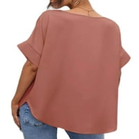 BEIWEI Žene obične šivene majice kratki rukav boemski pulover zakrivljeni ham za odmor tunička bluza