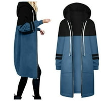 Xinqinghao ženski topli zatvarač kapute kaput modni kaput kapuljača dugih rukava puni boja kaput plavi