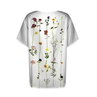 Bluze s kratkim rukavima Slobodno vrijeme Cvjetni vrhovi V-izrez Ljeto za žene bijela 2xl