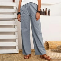 Teretne hlače Žene posteljine Multi-džepovi Čvrste casual hlače Labave duge pantalone Kombinezone hlače
