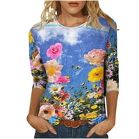 HOKSML labavi fit Dressy vrhovi za žensku modnu ispisanu labavu majicu Srednja rukava rukavice Bluza