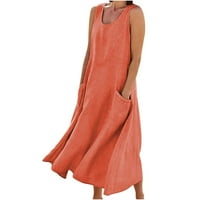 ChicCall Maxi haljine za ženska ležerna ljetna haljina bez rukava s džepovima, bager-dugi tenkovski haljina za plažu na plaće