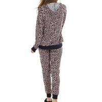 Dvije odijelo za žensko Ležerne prilike Leopard Print s kapuljačom, udoban lagani dugi rukav odijelo
