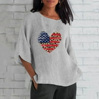 Odjetni popust 4. jul Ljeto pamuk i posteljina Vrh za žene Srce Američka zastava Grafička bluza Vrhunska