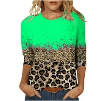 Hoksml slatki vrhovi za žene, ženska modna leoparda tiska sa labavim majicama rukavica na rukavu okrugli