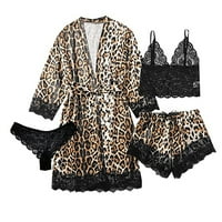 Ženska satenska pidžama set Cami haljina na noći za spavanje za spavanje, rublje Leopard čipke noćne
