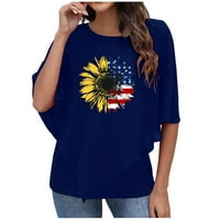 Sjedinjene Države Patriotske žene Amerika Majica Print Chiffon Tops Crewneck kratki rukav plavi l