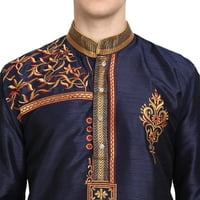 Kurta za muškarce Art Silk vezena duga majica Indijski vjenčanje srednje plave boje