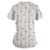 Ljetne ženske košulje Žene cvjetni ispis kratkih rukava V-izrez V-izrez Radna uniforma Pocket bluza