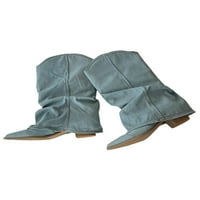 Crocowalk Ženska potpetice Traper modne čizme Pointy TOE koljena High Boots Dame na otvorenom retro širokoplata plave boje 5.5