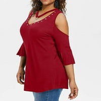 Plus veličine za žene Dressy casual obična boja V izrez Tuničke košulje Ljeto od ramena proreza kratkih