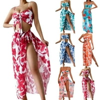 Žene koje odgovaraju bikini ženskim kupaćem kostimu s visokim strukom Tri cvjetna ispisa Push up Tankini