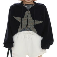 Gureui Ženska modna moda Obreljena džemper Cardigan Stars uzorak s dugim rukavima kontrastni zatvarači sa zatvaračem za zatvaranje kapuljača otvorenog prednjeg pulover