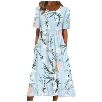 Cleariance Ljetne haljine za žene Kratki rukav tiskani Ležerne duljine A-line okrugle dekolte dress