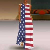 GDFUN američka zastava maxi haljina za ženske ležerne ljetne bez rukava bez rukava bez ikakvog dana