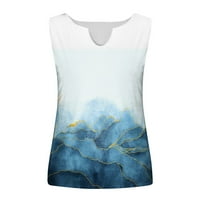 Ljetna rasprodaja Ženska moda V-izrez V-izrez Labavi vintage Print Top majica bez rukava Plavi s