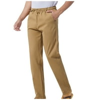 Muške ljetne hlače opušteno fit solidne boje nacrtajući elastični struk ravne pantalone Ležerne tanke lagane prozračne duge hlače kaki l
