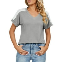 Fsqjgq majice kratkih rukava za žene Vintage Ženske bluze i vrhovi modne ličnosti Dizajn boja Patchwork
