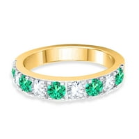 Poshadime 18K žuto pozlaćeno karat okrugli rez simulirani dijamant i simulirani smaragdni poluvremenski prsten za vječne veče za žene, prsten veličine-14