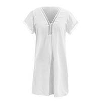 Yubatuo Ženska ljetna casual čvrsta labava majica VOZA VOZNA KAPNA VOZAČNA DRESS DRESS WHITE L l