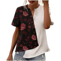 Dianli ženske trendi asimetrične bluze za patchwork kratkih rukava casual cvjetni print V izrez labavi